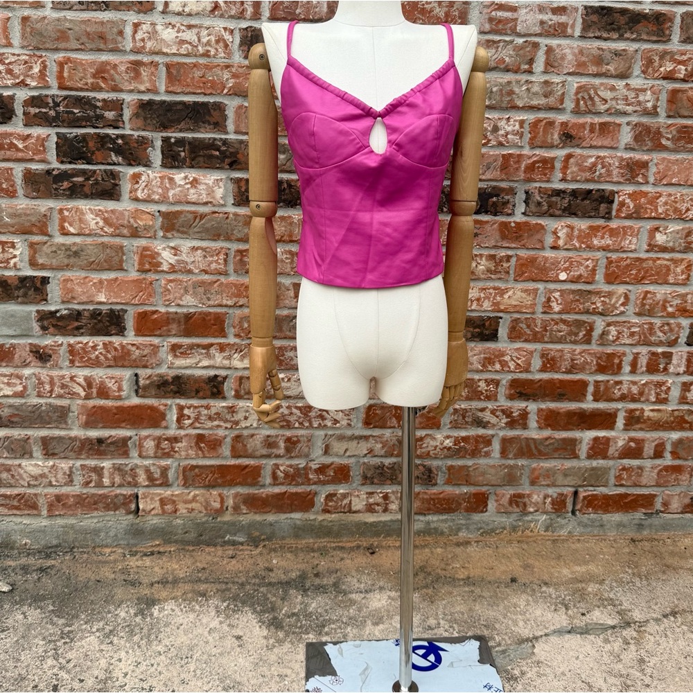 NWOT Wayf Anthropologie Barbiecore Pink Faux Leather Crop Top / L - Picture 7 of 17